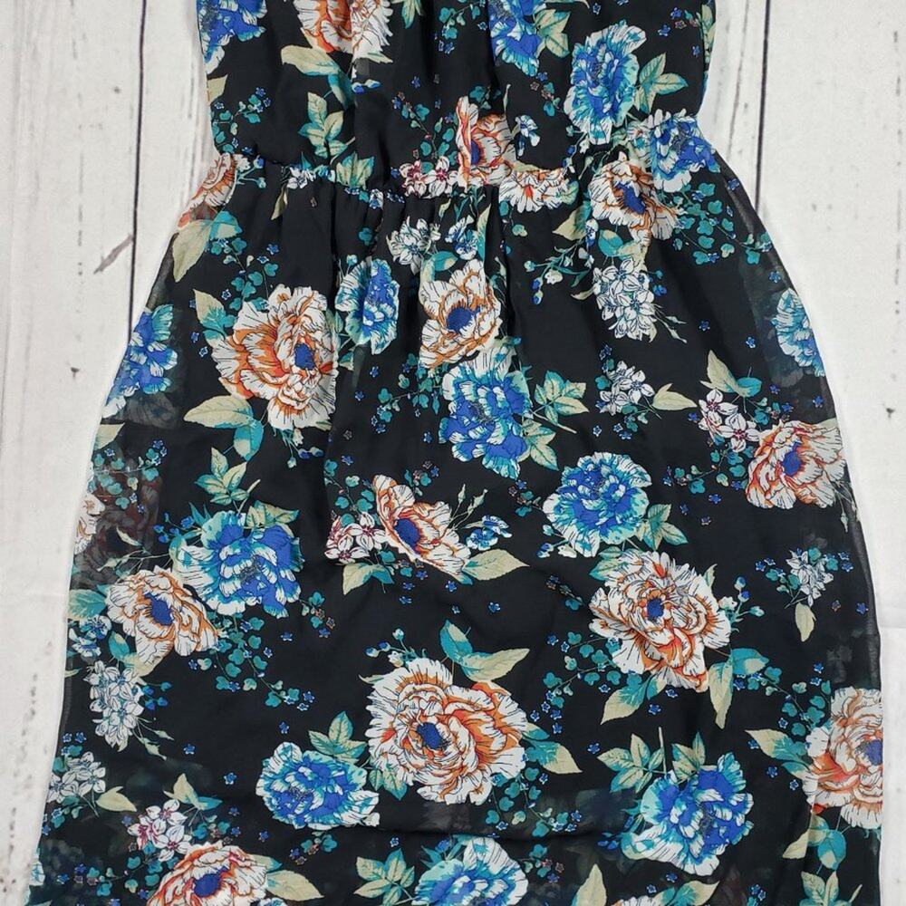 As U Wish Off-Shoulder Black Floral Short Sleeve Maxi Dress Women's Size Medium - Picture 3 of 11